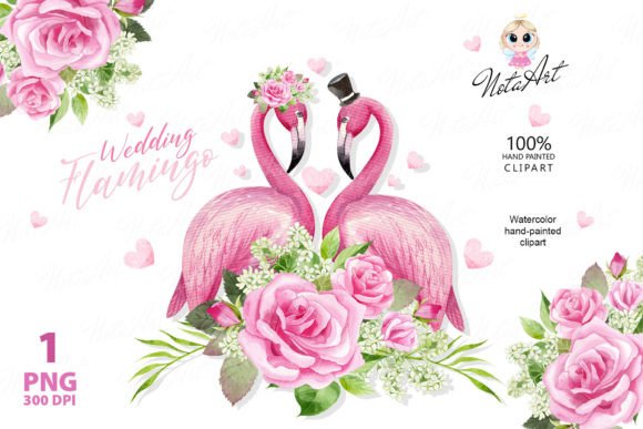 Charming Watercolor Pink Flamingo Wedding Couple Art