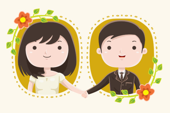 Cute Wedding Couple Illustration: Your All-in-One Design Asset