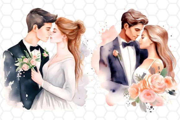 Watercolor Wedding Portrait Cliparts PNG: A Dreamy Design Asset